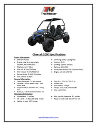Trailmaster Cheetah 200E Off Road UTV / Go Kart /  Fuel Injected, Upgraded Rear End Suspension, Body Kit to keep you drier, Disk Brakes