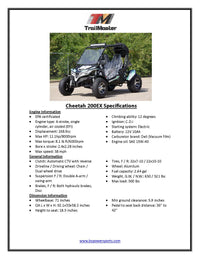 Trailmaster Cheetah 200EX Off Road UTV / Go Kart / side-by-side Wind Shield, Light bar, Spare Tire, Upgraded Center Pivot rear end, Fuel Injected