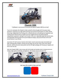 Trailmaster Cheetah 200X Off Road UTV / Go Kart / Full size Youth and Adults, Upgraded Suspension
