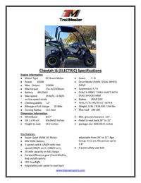 TrailMaster Cheetah i6 all electric, kids off road go kart. 3 speeds, with reverse, 48V 20Ah battery pack