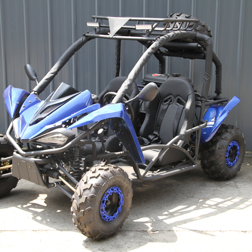 RPS Shark 125CC Mid-Size Kids Go Kart, Spare Tire, Over the Shoulder Harness, Mirrors and lights.