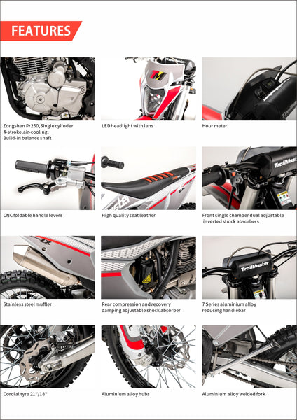 Trailmaster JHL Pro Series LX250 Dirt Bike, 5 Speed Trans,249.9cc 4 st