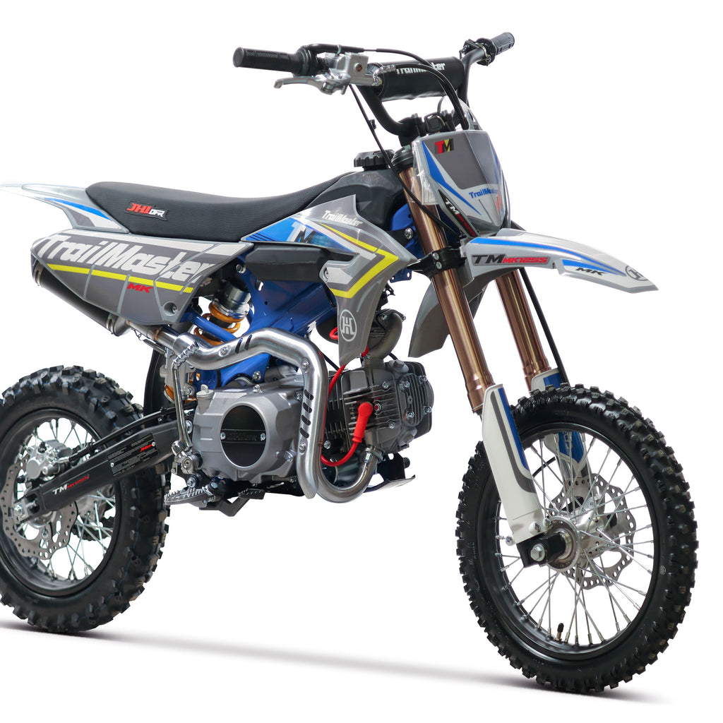 Trailmaster JHL MK125S PRO Dirt Bike, Dirt Bike, 4 speed semi automatic  trans,  Air Cooled, Electric Start, Dual Disk Brakes,29.5 inch seat, 14 inch front tire, Inverted Front Forks, Rear Nitrogen Mono Shock