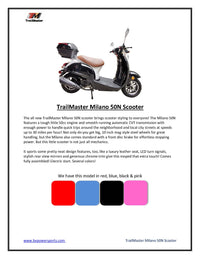 Trailmaster Milano 50 N Scooter Euro Style, Two Tone , LED Head Light, Electric Start 49.5CC moped