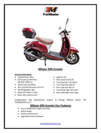 Trailmaster Milano 50 N Scooter Euro Style, Two Tone , LED Head Light, Electric Start 49.5CC moped