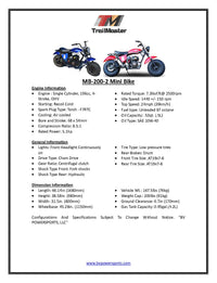 Trailmaster MINI Bike MB200 Front and  Rear Shocks, Torque Converter, Head Light.  OFF ROAD ONLY, NOT STREET LEGAL