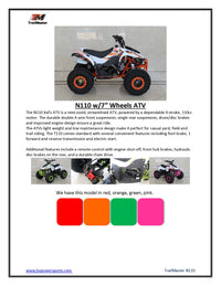 TrailMaster N110 Youth ATV 110cc - 6.8HP Automatic Electric Start, Off-Road Quad Bike