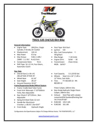 Trailmaster TM21 Dirt Bike 125cc - Semi Automatic 29.13-inch seat height