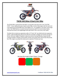 Trailmaster TM38 300cc ( Ships Fully Assembled) Water Cooled, 6 Speed, Balanced Shaft, PWK34 Competition Carburetor, 37" seat,