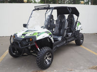 TrailMaster Challenger 4-300X EFI UTV Chrome Rims, Bimini Top, Full roll Cage, Light Bar, Brush Guard. Independent Rear