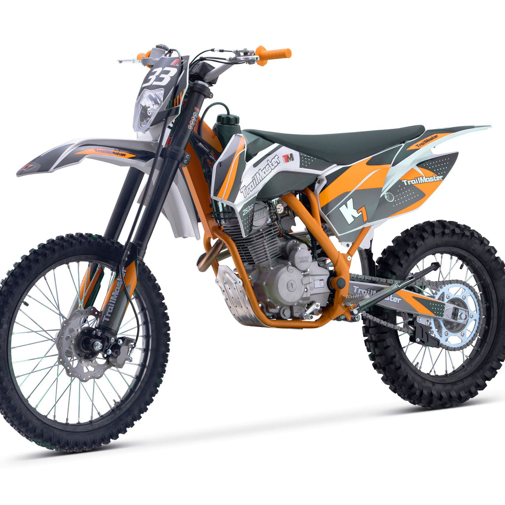 Trailmaster TM33-250 (Displacement 223cc) Dirt Bike. LED Head Light, Manual 5 speed, 21 inch front tire, 37 inch seat height