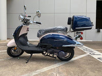 Trailmaster Sorrento 150cc Great Euro Style scooter, Free Removeable Storage Trunk, Chrome Accents, Two Tone dual stage paint