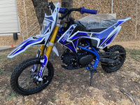 RPS 110DLX 107cc Youth Dirt Bike, Semi-Automatic 4-Speed, Kick Start, Front and Rear Hydraulic Disc Brakes, 14 Inch Front Tire, Inverted Front Forks, 30.5 Inch Seat Height