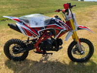 RPS 110DLX 107cc Youth Dirt Bike, Semi-Automatic 4-Speed, Kick Start, Front and Rear Hydraulic Disc Brakes, 14 Inch Front Tire, Inverted Front Forks, 30.5 Inch Seat Height