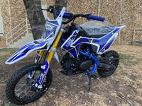 RPS 110DLX 107cc Youth Dirt Bike, Semi-Automatic 4-Speed, Kick Start, Front and Rear Hydraulic Disc Brakes, 14 Inch Front Tire, Inverted Front Forks, 30.5 Inch Seat Height