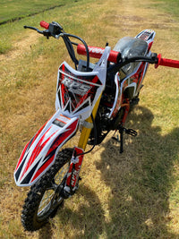 RPS 110DLX 107cc Youth Dirt Bike, Semi-Automatic 4-Speed, Kick Start, Front and Rear Hydraulic Disc Brakes, 14 Inch Front Tire, Inverted Front Forks, 30.5 Inch Seat Height