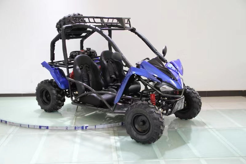 RPS Shark 125CC Mid-Size Kids Go Kart, Spare Tire, Over the Shoulder Harness, Mirrors and lights.