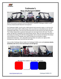 TrailMaster Challenger 4-300X EFI UTV Chrome Rims, Bimini Top, Full roll Cage, Light Bar, Brush Guard. Independent Rear