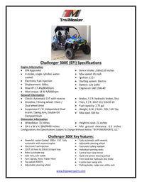 Trailmaster Challenger 300E EFI UTV / side-by-side, 52 Inch Wide, High Back Seats, CVT trans, Intergrated Hitch, Cargo Area, Bimini Top