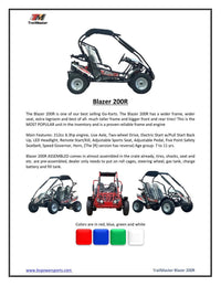 Trailmaster Blazer 200R Go Kart Youth Go Kart.  Ages 10 and up, Mid size Kids cart, Body Kit with reverse.