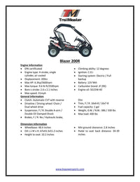 Trailmaster Blazer 200R Go Kart Youth Go Kart.  Ages 10 and up, Mid size Kids cart, Body Kit with reverse.