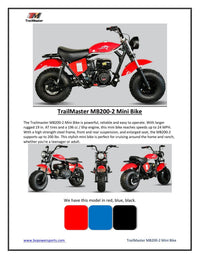 Trailmaster MINI Bike MB200 Front and  Rear Shocks, Torque Converter, Head Light.  OFF ROAD ONLY, NOT STREET LEGAL