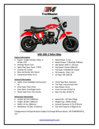 Trailmaster MINI Bike MB200 Front and  Rear Shocks, Torque Converter, Head Light.  OFF ROAD ONLY, NOT STREET LEGAL