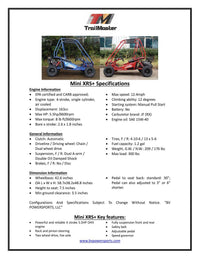 TRAILMASTER Eagle MINI XRS+ - KIDS SIZE GO KART, Bench Seat, Pull Start , Roll Cage, Lap Belts, NO Reverse