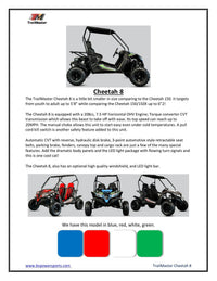 Trailmaster Cheetah 8 Off Road UTV / Go Kart / Mid Size Youth ages 10 and up/ coil over shocks, Disk Brakes, throttle limiter