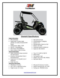 Trailmaster Cheetah 8 Off Road UTV / Go Kart / Mid Size Youth ages 10 and up/ coil over shocks, Disk Brakes, throttle limiter
