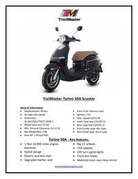 Trailmaster Turino 50, 49.5 cc Moped Scooter, Automatic, Electric Start, LED Lights, Great MPG