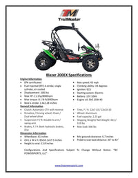 Trailmaster ULTRA BLAZER 200EX EFI Go Kart. Larger Tires, Custom Chrome Rims, Body Kit, Light Bar WindShield Fuel Injected