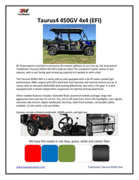 Trailmaster Taurus 4-450 6 Seats UTV / side-by-side with High/Low Gear, Selectable 4 Wheel Drive Seats up to 6. Optional Dump Bed