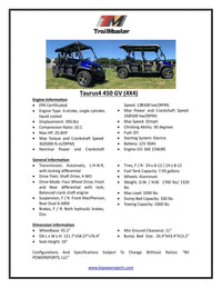 Trailmaster Taurus 4-450 6 Seats UTV / side-by-side with High/Low Gear, Selectable 4 Wheel Drive Seats up to 6. Optional Dump Bed