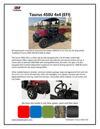 Trailmaster Taurus 450-U UTV High/Low Gear- 4 wheel Drive, Front and Rear Lock Out, Shaft Drive, 200 Lb. Dump Bed.