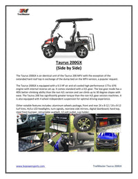 TrailMaster Taurus 200GX UTV / Golf Cart / side-by-side With Full length roof. Four seat cargo area  DOT light package