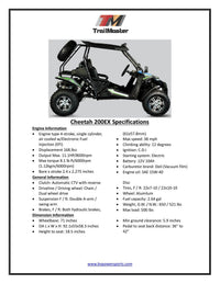 Trailmaster Cheetah 200EX Off Road UTV / Go Kart / side-by-side Wind Shield, Light bar, Spare Tire, Upgraded Center Pivot rear end, Fuel Injected
