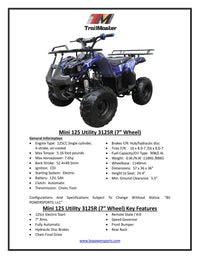 Coolster 3125R Mid-Size Deluxe Utility Youth Quad - 125cc, Automatic with Reverse, Electric Start, Ages 12 and Up