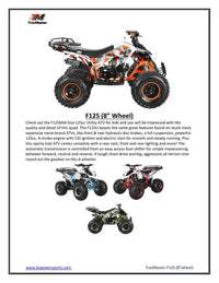 TrailMaster F125 Youth ATV, 8" wheel, 125cc 4-stroke, air-cooled, Automatic with Reverse. electric start, Throttle Limiter,