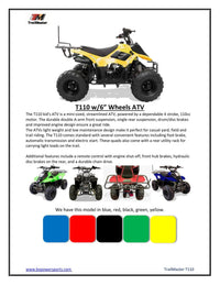 Trailmaster T110 Youth Sports ATV - 6" Wheels, Automatic Transmission, Electric Start, Throttle Limiter, LED Headlight