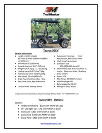 Trailmaster Taurus 50EV, 60 Volt, 4 Seats, rear cargo area, Brushless motors, Full DOT light package included, Optional dump bed