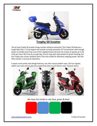 Trailmaster NEW Trophy 50, Scooter/Moped, Automatic, Electric Start, Color Matched Locking Trunk, (Opitonal) . 12 inch rims