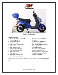 Trailmaster NEW Trophy 50, Scooter/Moped, Automatic, Electric Start, Color Matched Locking Trunk, (Opitonal) . 12 inch rims