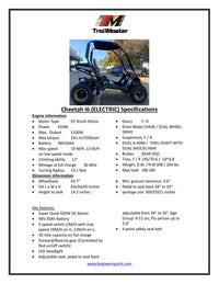 TrailMaster Cheetah i6 all electric, kids off road go kart. 3 speeds, with reverse, 48V 20Ah battery pack