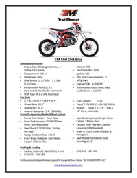 Trailmaster C60 160cc, 19 inch front tire, 34' inch seat height, 4 speed manual, LED head light