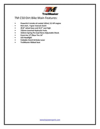 Trailmaster TM-C50 150cc Youth and Adult, Electric Start, LED Head Light 33.5 Inch seat Height, 17 Inch Front Tire