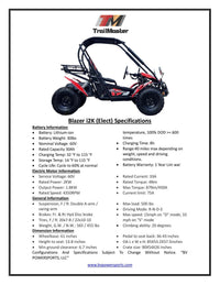 Trailmaster Blazer i2k, Electric off road go kart for teens and adults, 60 volt 30ah Lithium batteries , Dual A arm suspension,