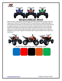 Coolster 3200S, Sports Style, Full sized ATV, Alloy Rims, Automatic with reverse, Wider front end, Front and rear  brakes, Electric Start