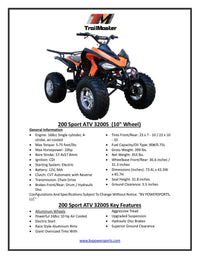 Coolster 3200S, Sports Style, Full sized ATV, Alloy Rims, Automatic with reverse, Wider front end, Front and rear  brakes, Electric Start