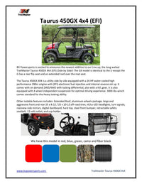 Trailmaster Taurus 450-GX Long Roof 4 Seat UTV / Golf Cart Style / side-by-side 4X4 with High/Low Gear- Rear Seat Converts to Cargo area.